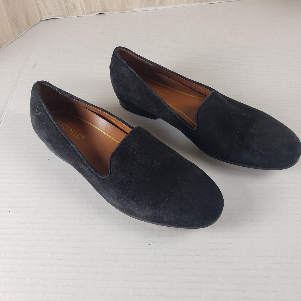 Vionic Willa Women’s Size 4.5 Black Suede Slip On Flats Loafers Comfort Shoes